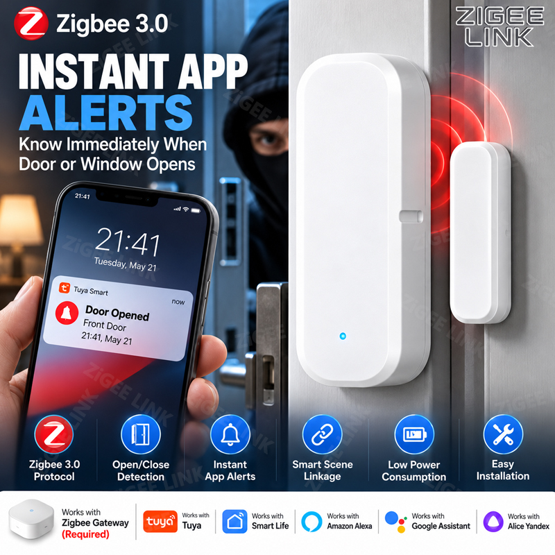 Power Tools Google - Zigbee 3.0対応ワイヤレスドア・窓センサー。工具不要で貼り付け式。低消費電力。家庭用セキュリティ連動アラームセンサー。