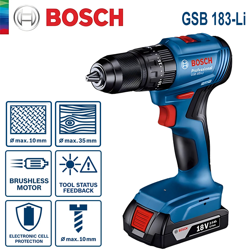 Power Tools Bosch - ボッシュ GSB 183-LI 電動ドリルドライバー コードレス ブラシレス
